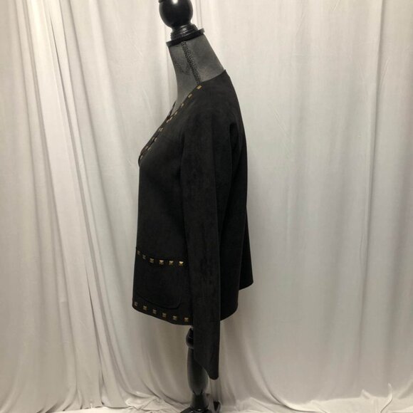 Carmen Marc Valvo Black Studded Faux Suede Jacket Womens Size Small Luxe Blazer - Picture 6 of 9